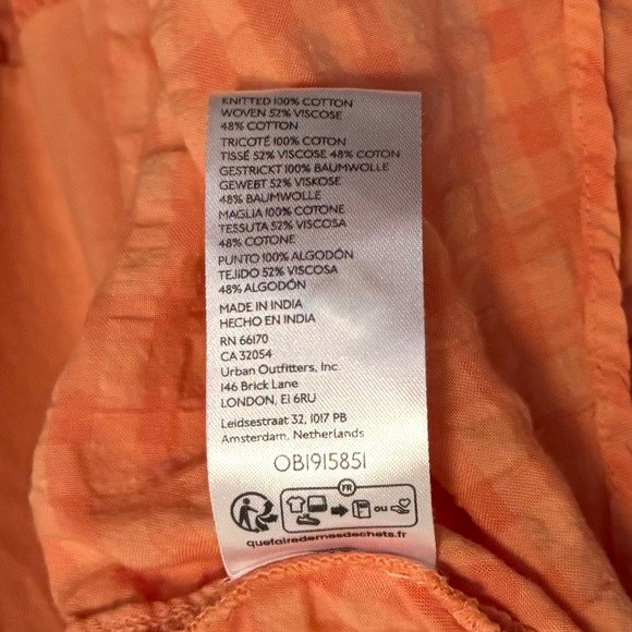 Anthropologie Pilcro Long-Sleeve Babydoll Blouse Gingham Orange Peach Top Small - Picture 8 of 8